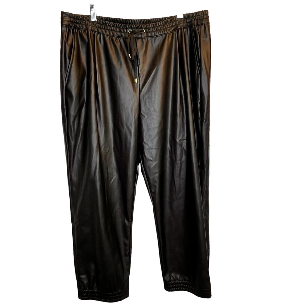 DKNY Faux Leather Black Elastic Jogger Pants Women's XL